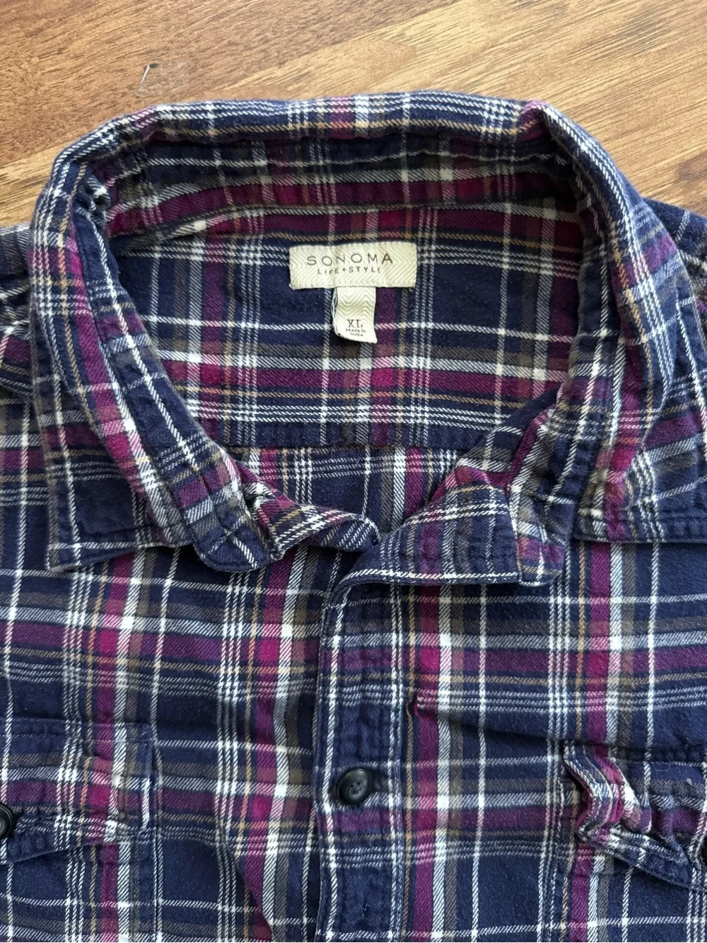 Sonoma Navy and Burgundy Plaid Button-Down Shirt